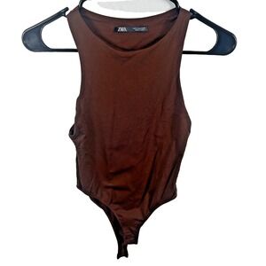 ZARA High Neck Sleeveless Bodysuit In Chocolate Brown